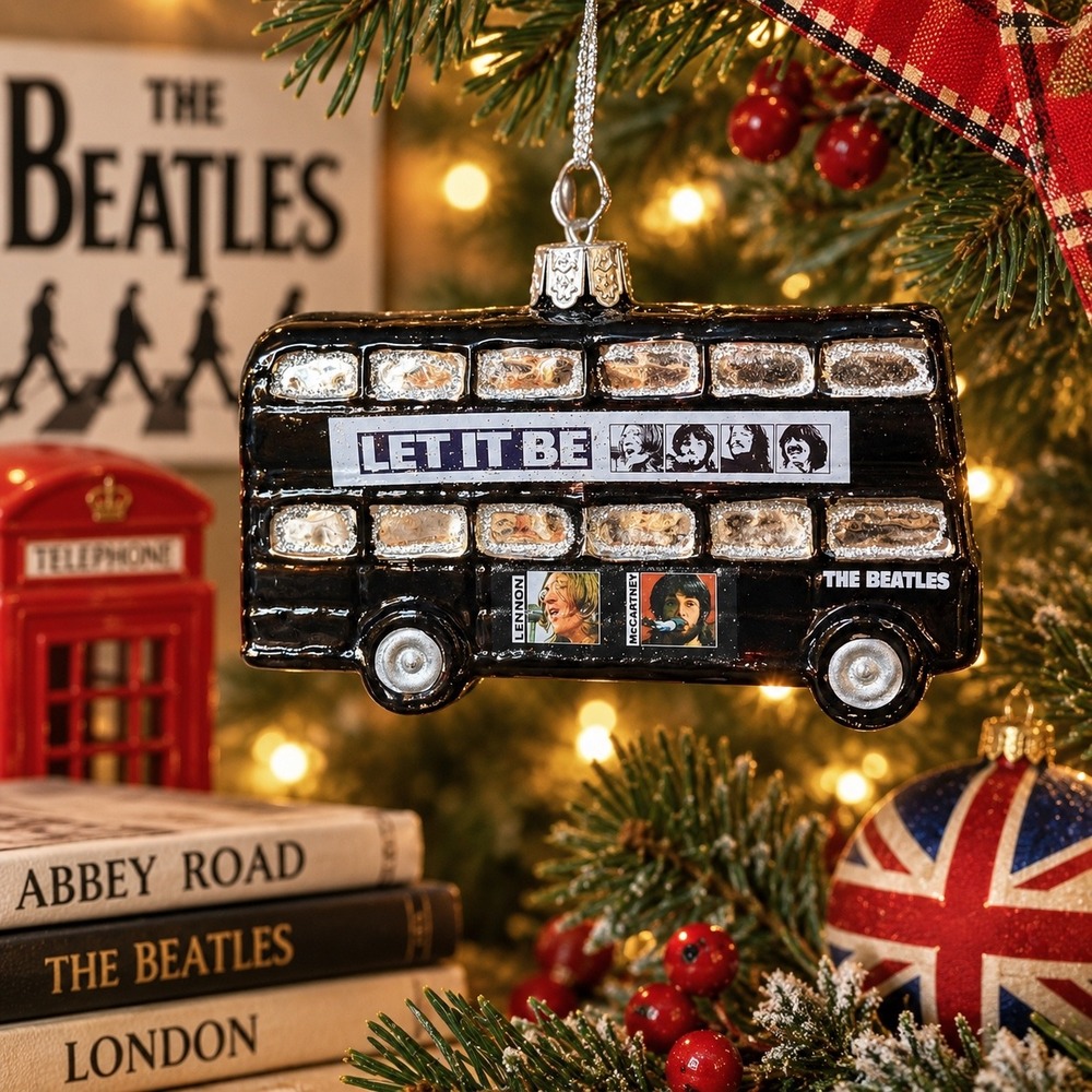 2013 The Beatles Let It Be London Double Decker Bus Glass Christmas Ornament